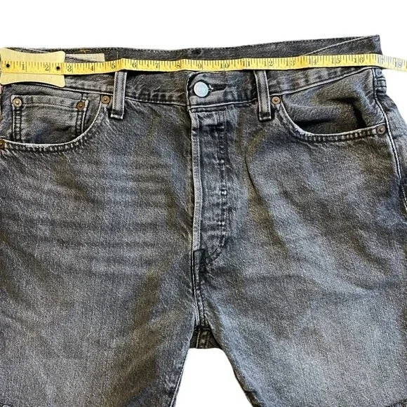 Levi's 501 Black Distressed Raw Hem Denim High Rise Jean Shorts Size 34 - Picture 8 of 10